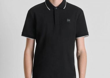 Antony Morato ανδρική μπλούζα πόλο πικέ με contrast trims και logo patch Regular Fit - KS02640FA100270 Μαύρο - ANTONY MORATO - 