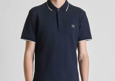 Antony Morato ανδρική μπλούζα πόλο πικέ με contrast trims και logo patch Regular Fit - KS02640FA100270 Μπλε Σκούρο - ANTONY MORATO - 