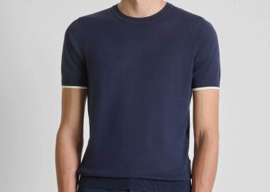 Antony Morato ανδρική πλεκτή μπλούζα μονόχρωμη Regular Fit - SW01602YA100073 Μπλε Σκούρο - ANTONY MORATO - 