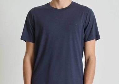 Antony Morato ανδρικό T-shirt μονόχρωμο με λογότυπο Regular Fit - KS02662FA100231 Μπλε Σκούρο - ANTONY MORATO - 