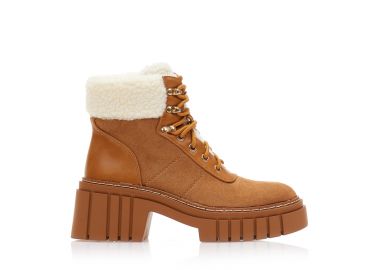 Αρβυλάκια κάμελ σουέτ με δερματίνη λεπτομέρειες και γούνα εσωτερικά ΚΑΜΕΛ - Tsoukalas - 