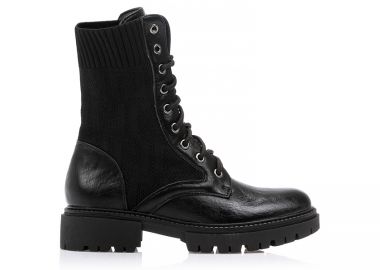 Αρβυλάκια μαύρα δερματίνη και υφασμάτινα με πλεκτό σχέδιο ΜΑΥΡΟ - Tsoukalas - 