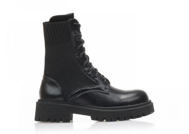 Αρβυλάκια μαύρα δερματίνη και υφασμάτινα με πλεκτό σχέδιο ΜΑΥΡΟ - Tsoukalas - 