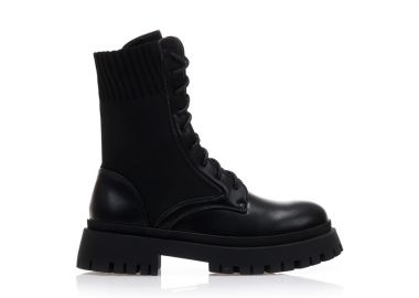 Αρβυλάκια μαύρα δερματίνη και υφασμάτινα με πλεκτό σχέδιο ΜΑΥΡΟ - Tsoukalas - 