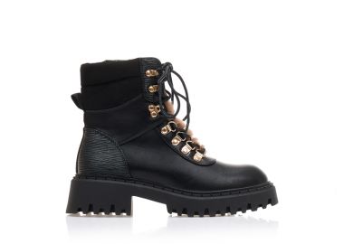 Αρβυλάκια μαύρα δερματίνη με γούνα στη γλώσσα και κορδόνια ΜΑΥΡΟ - Tsoukalas - 