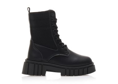 Αρβυλάκια μαύρα δερματίνη με κορδόνια και πλεκτό σχέδιο ΜΑΥΡΟ - Tsoukalas - 