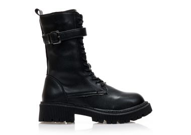 Αρβυλάκια μαύρα δερματίνη με κορδόνια και ρυθμιζόμενη αγκράφα ΜΑΥΡΟ - Tsoukalas - 