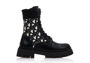 Αρβυλάκια μαύρα δερματίνη με πλεκτό σχέδιο σε λευκό και γκρι χρώμα ΜΑΥΡΟ - Tsoukalas - 