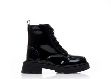 Αρβυλάκια μαύρα λουστρίνι με κορδόνια και φερμουάρ ΜΑΥΡΟ - Tsoukalas - 