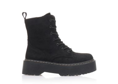 Αρβυλάκια μαύρα σουέτ δίπατα με κορδόνια και φερμουάρ ΜΑΥΡΟ - Tsoukalas - 