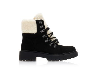 Αρβυλάκια μαύρα σουέτ με γούνα εσωτερικά και κορδόνια ΜΑΥΡΟ - Tsoukalas - 