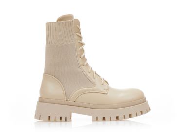 Αρβυλάκια μπεζ δερματίνη και υφασμάτινα με πλεκτό σχέδιο ΜΠΕΖ - Tsoukalas - 