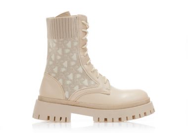 Αρβυλάκια μπεζ δερματίνη με πλεκτό σχέδιο σε λευκό χρώμα ΜΠΕΖ - Tsoukalas - 