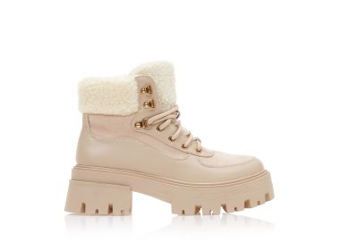 Αρβυλάκια μπεζ σουέτ με δερματίνη λεπτομέρειες και κορδόνια ΜΠΕΖ - Tsoukalas - 