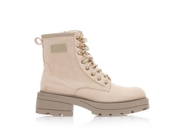 Αρβυλάκια μπεζ σουέτ με κορδόνια και φερμουάρ ΜΠΕΖ - Tsoukalas - 