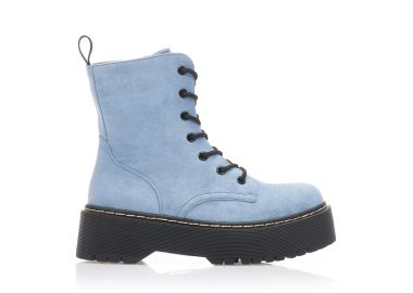 Αρβυλάκια μπλε σουέτ δίπατα με κορδόνια και φερμουάρ ΜΠΛΕ - Tsoukalas - 