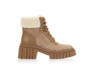 Αρβυλάκια πούρο σουέτ με δερματίνη λεπτομέρειες και γούνα εσωτερικά ΠΟΥΡΟ - Tsoukalas - 