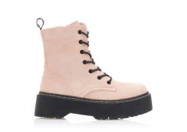 Αρβυλάκια ροζ σουέτ δίπατα με κορδόνια και φερμουάρ ΡΟΖ - Tsoukalas - 