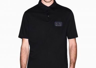 Armani Exchange ανδρική κοντομάνικη μπλούζα πόλο με ανάγλυφο monogram patch Regular Fit - XM002232AF10364 Μαύρο - ARMANI EXCHANGE - 