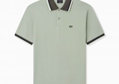 Armani Exchange ανδρική κοντομάνικη μπλούζα πόλο με κεντημένο monogram Regular Fit - XM002329AF13026 Πράσινο Μέντας - ARMANI EXCHANGE - 