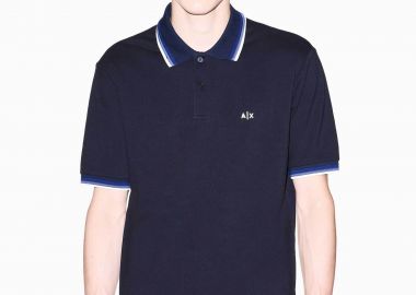 Armani Exchange ανδρική κοντομάνικη μπλούζα πόλο με κεντημένο monogram Regular Fit - XM002329AF13026 Σκούρο Μπλε - ARMANI EXCHANGE - 