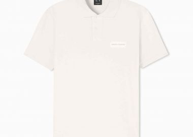 Armani Exchange ανδρική κοντομάνικη μπλούζα πόλο με logo patch Regular Fit - XM002390AF13026 Κρέμ - ARMANI EXCHANGE - 