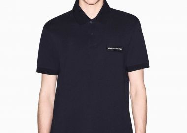 Armani Exchange ανδρική κοντομάνικη μπλούζα πόλο με logo patch Regular Fit - XM002390AF13026 Σκούρο Μπλε - ARMANI EXCHANGE - 