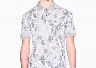 Armani Exchange ανδρική κοντομάνικη μπλούζα πόλο πικέ με all-over print και κεντημένο monogram Regular Fit - XM002355AF10366 Μπεζ - ARMANI EXCHANGE - 
