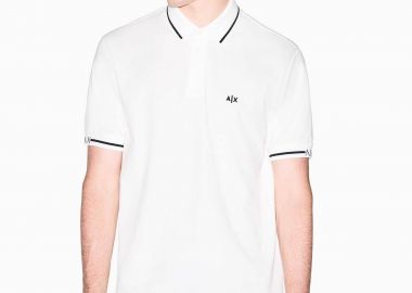 Armani Exchange ανδρική κοντομάνικη μπλούζα πόλο πικέ με κεντημένο monogram Regular Fit - XM002356AF13026 Λευκό - ARMANI EXCHANGE - 