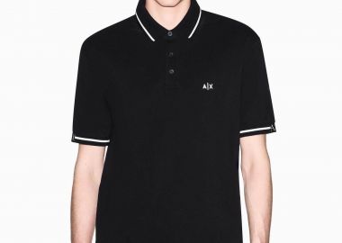 Armani Exchange ανδρική κοντομάνικη μπλούζα πόλο πικέ με κεντημένο monogram Regular Fit - XM002356AF13026 Μαύρο - ARMANI EXCHANGE - 
