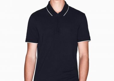 Armani Exchange ανδρική κοντομάνικη μπλούζα πόλο πικέ με λογότυπο στην πατιλέτα Slim Fit - XM001285AF10366 Σκούρο Μπλε - ARMANI EXCHANGE - 
