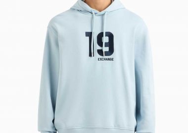 Armani Exchange ανδρική μπλούζα φούτερ με κουκούλα και print - 3DZMLJZJ4XZ Μπλε Ανοιχτό - ARMANI EXCHANGE - 