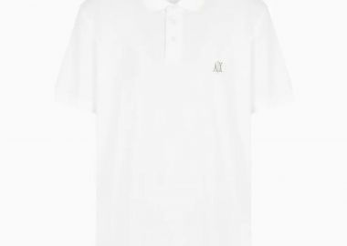 Armani Exchange ανδρική μπλούζα πόλο μονόχρωμη με ανάγλυφο λογότυπο Regular Fit - XM000367AF13022 Λευκό - ARMANI EXCHANGE - 