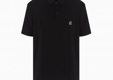 Armani Exchange ανδρική μπλούζα πόλο μονόχρωμη με ανάγλυφο λογότυπο Regular Fit - XM000367AF13022 Μαύρο - ARMANI EXCHANGE - 