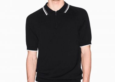 Armani Exchange ανδρική πλεκτή μπλούζα πόλο με φερμουάρ Regular Fit - XM001977AF20139 Μαύρο - ARMANI EXCHANGE - 