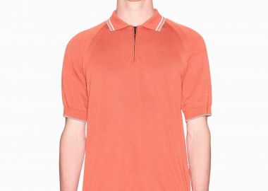 Armani Exchange ανδρική πλεκτή μπλούζα πόλο με φερμουάρ Regular Fit - XM001977AF20139 Πορτοκαλί - ARMANI EXCHANGE - 