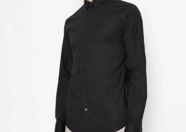 Armani Exchange ανδρικό πουκάμισο μονόχρωμο με κεντημένο logo - 8NZC31ZN28Z Μαύρο - ARMANI EXCHANGE - 