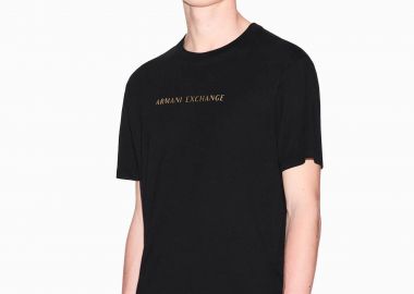 Armani Exchange ανδρικό T-shirt με μεταλλιζέ λογότυπο Regular Fit - XM002827AF12308 Μαύρο - ARMANI EXCHANGE - 