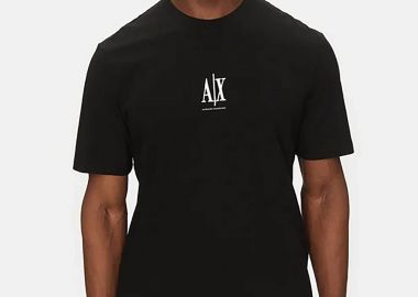 Armani Exchange ανδρικό T-shirt μονόχρωμο με λογότυπο Regular Fit - XM000363AF12308 Μαύρο - ARMANI EXCHANGE - 