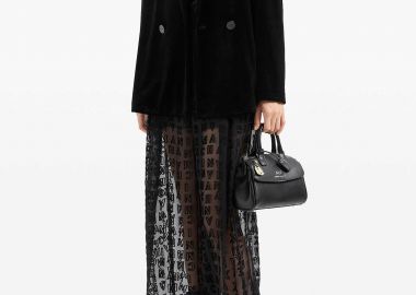 Armani Exchange γυναικεία ημιδιάφανη παντελόνα ψηλόμεση με all-over monogram print - 6DYP52YN1ZZ Μαύρο - ARMANI EXCHANGE - 