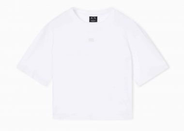 Armani Exchange γυναικείο cropped T-shirt με monogram Regular Fit - XW001836AF10356 Λευκό - ARMANI EXCHANGE - 