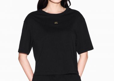Armani Exchange γυναικείο cropped T-shirt με monogram Regular Fit - XW001836AF10356 Μαύρο - ARMANI EXCHANGE - 