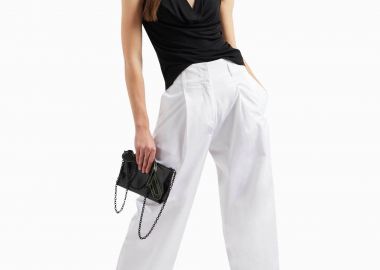 Armani Exchange γυναικείο παντελόνι υφασμάτινο ψηλόμεσο - 3DYP48YN6RZ Λευκό - ARMANI EXCHANGE - 
