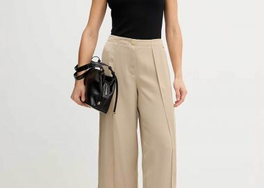 Armani Exchange γυναικείο ψηλόμεσο παντελόνι με ανοίγματα Wide Leg - XW001955AF21553 Μπεζ - ARMANI EXCHANGE - 