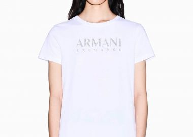 Armani Exchange γυναικείο T-shirt με λογότυπο από στρας Regular Fit - XW002294AF17172 Λευκό - ARMANI EXCHANGE - 