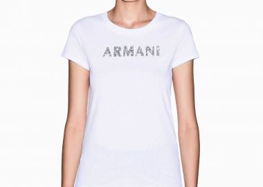 Armani Exchange γυναικείο T-shirt με λογότυπο από στρας Slim Fit - XW002106AF10356 Λευκό - ARMANI EXCHANGE - 