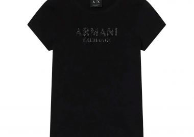 Armani Exchange γυναικείο T-shirt με λογότυπο από στρας Slim Fit - XW002106AF10356 Μαύρο - ARMANI EXCHANGE - 