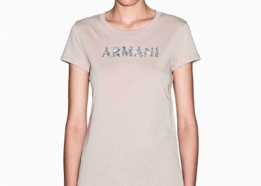 Armani Exchange γυναικείο T-shirt με λογότυπο από στρας Slim Fit - XW002106AF10356 Μπεζ - ARMANI EXCHANGE - 