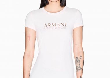 Armani Exchange γυναικείο T-shirt με μεταλλικό λογότυπο Slim Fit - XW001837AF16294 Λευκό - ARMANI EXCHANGE - 