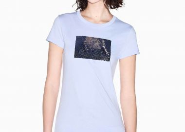 Armani Exchange γυναικείο T-shirt με monogram από παγιέτα Slim Fit - 8NYTDLYJ73Z Μπλε Ανοιχτό - ARMANI EXCHANGE - 